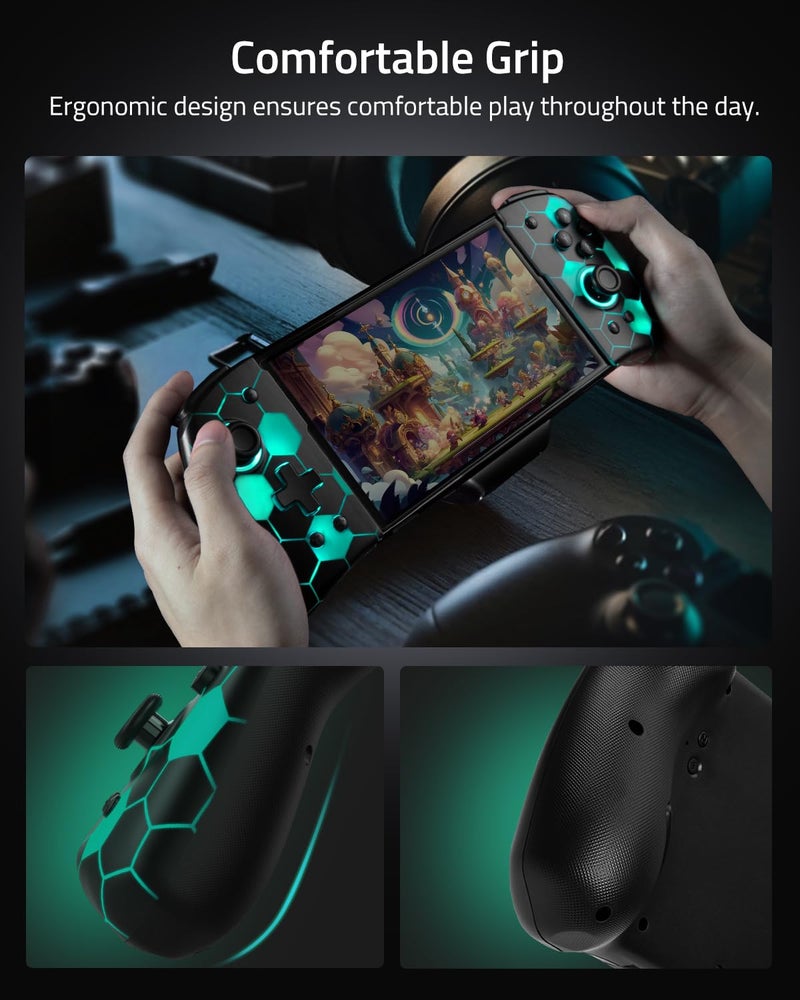 FUNLAB Switch Handheld Controller for Nintendo Joycon Replacement, Hall Effect Luminous Switch Joypad Controller Customizable, Ergonomic Switch One-Piece Joypad Controllers with 7 LED Colors - Image 4